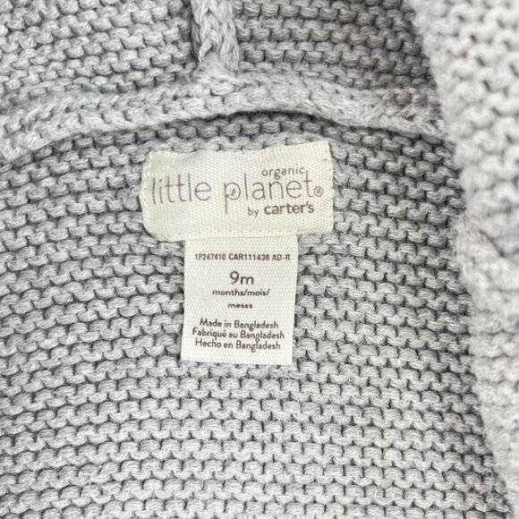 Carters Little Planet Knit Baby Hoodie Button Sweater Gray Organic Cotton 9m - Picture 5 of 6